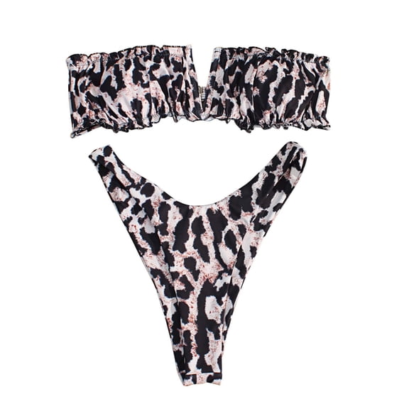 Yuanlook Bikini Sets for Women Sleeveless Bandeau Two Piece Swimsuits Slimming Triangle Bikinis Bathing Suit,Coffee,M