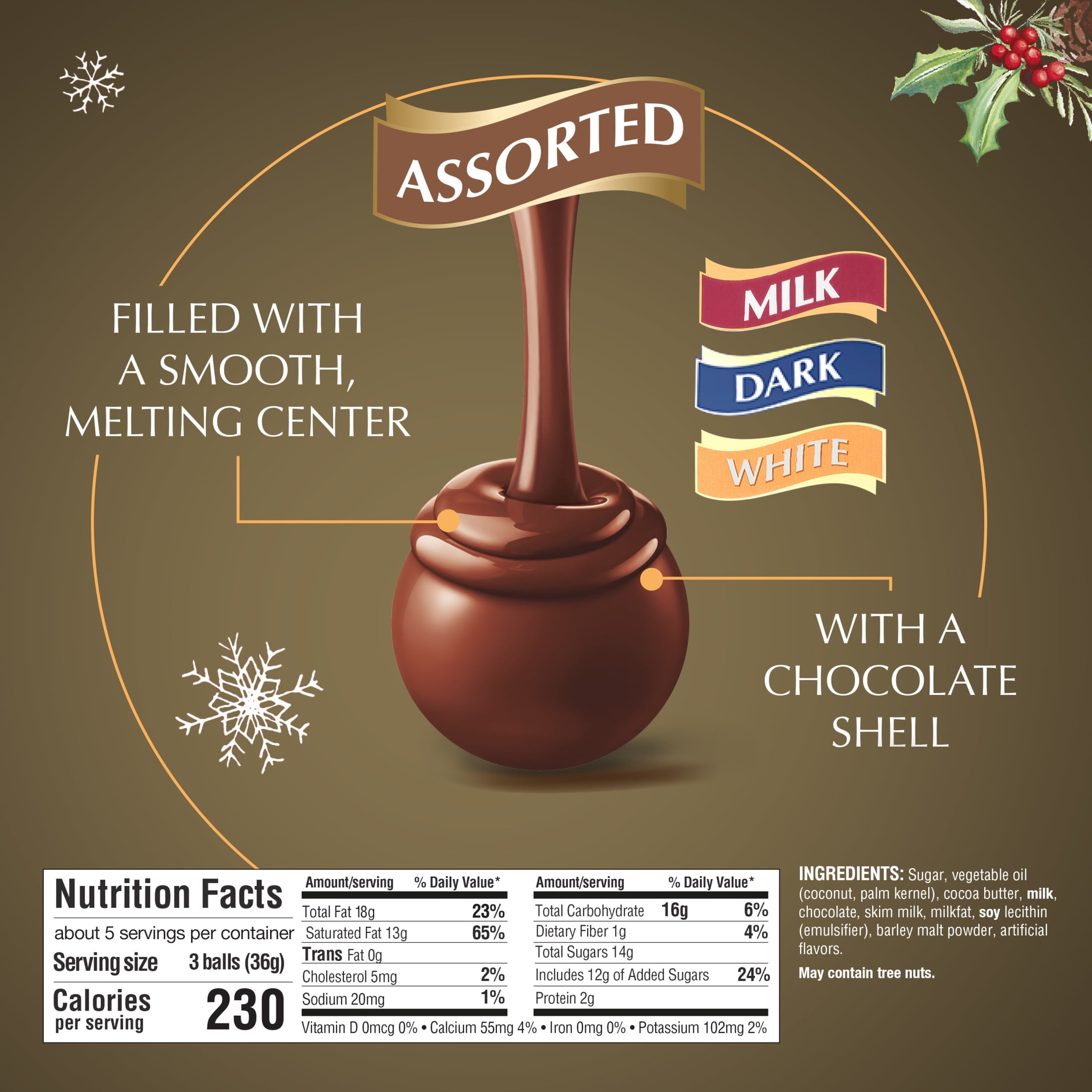 Lindt LINDOR Assorted Chocolate Christmas Candy Truffles Traditions Gift Box, 6.8 oz.