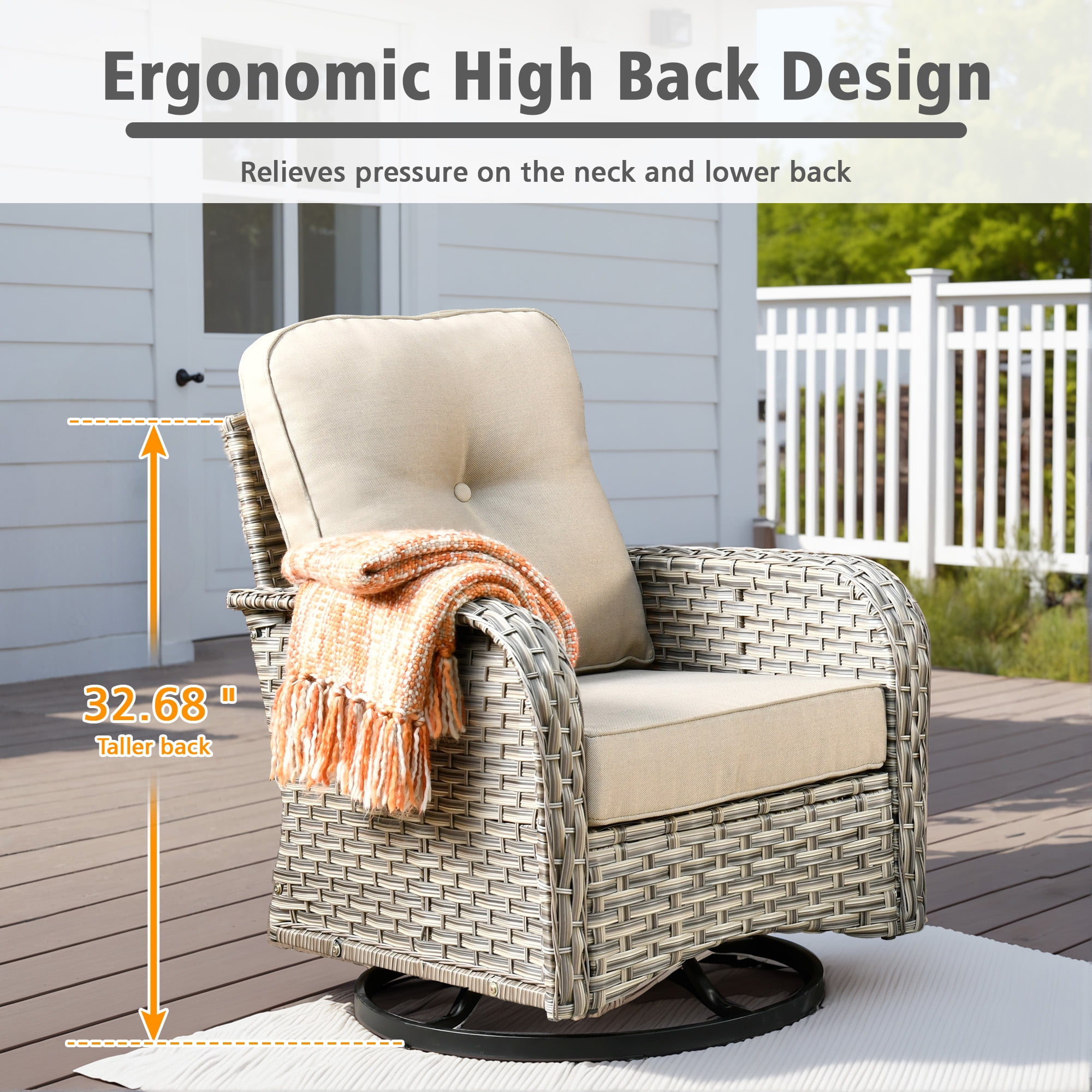 Ovios 3 Pieces Patio Furniture Set 2 Swivel Rocking Chairs Wicker Glider Chairs with Side Table for Backyard or Balcony
