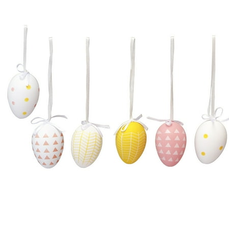 

Hadanceo 6 Pcs/Set Easter Eggs Pendants Different Print Hanging with String Happy Easter Egg Decoration Toys