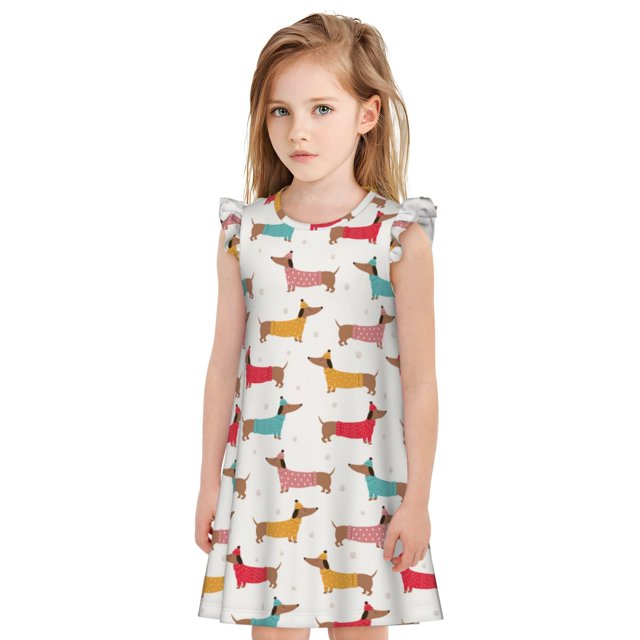 Balery Dachshund Dog Puppy Camisón de princesa para niñas, pijama de algodón con mangas abullonadas, suave y bonito.-Small