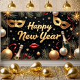 thumbnail image 5 of Gold Theme New Year Banner Champagne Design Happy New Year Banner Golden Stars Red Ribbon Celebration Banner for New Year Party Holiday Celebration Indoor Party, 5 of 9
