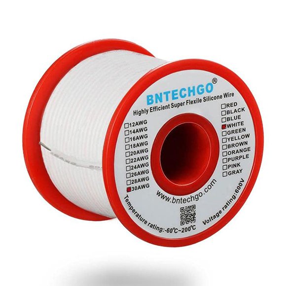 Cable de silicón BNTECHGO 30 AWG, 50 pies, blanco, flexible, calibre 30