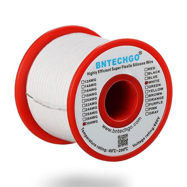 Cable de silicón BNTECHGO 30 AWG, 50 pies, blanco, flexible, calibre 30