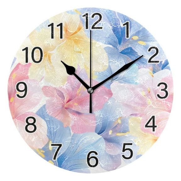 Ryvnso Sweet Lily Flower Wall Clock Non Ticking Silent Kitchen Clock Battery Operated Clocks 10 inch