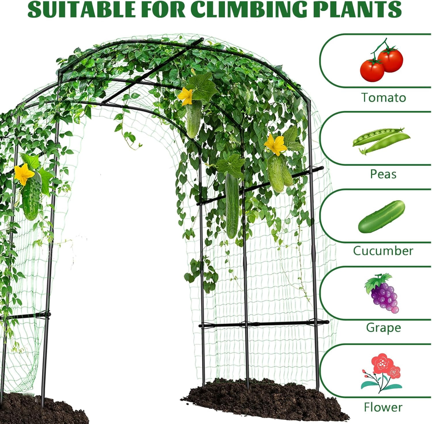 Tall Garden Arch Trellis for Climbing Plants, 87in Tall Metal Plant Support Trellis Archway for Climbing Plant Vegetables Cucumber, Outdoor Yard Lawn Garden Arch Tunnel Trellis