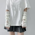 thumbnail image 6 of Eosunjian 1 Pair Women Gloves Lolita Style Fingerless Knitted Star Patchwork Cool Girl Streetwear JK Party Arm Sleeves Warm Thick Winter Arm Covers White, 6 of 13