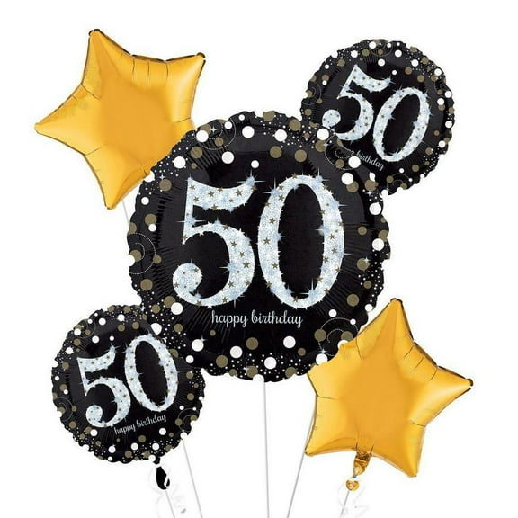 Anagram Sparkling 50th Birthday Foil Balloon Bouquet 5 Piece