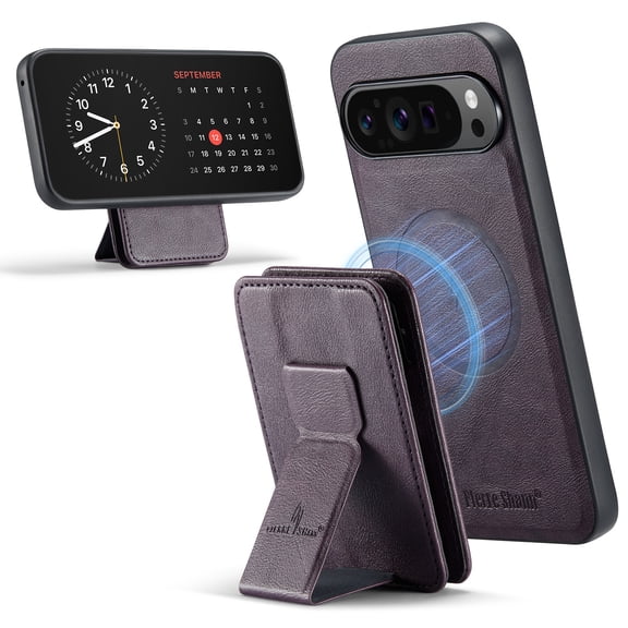 For Google Pixel 9 / 9 Pro Detachable Magnetic Wallet Credit Card Cash Slot Case Support Wireless Charging Functional Kickstand Compatible with MagSafe Phone Cover For Google Pixel 9 / 9 Pro,Purple