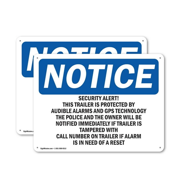 (2 Pack) Security Alert! This Trailer Is Protected OSHA Notice Sign 10 Inch X 7 Inch Indoor / Outdoor Rust-Free Aluminum Metal Signs for Workplace, Workshop, and Construction Site, Made