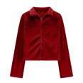thumbnail image 3 of Women's Cropped Fuzzy Fleece Jacket Full Zip Up Long Sleeve Faux Fur Winter Coats Warm Fuffy Outerwear, 3 of 5