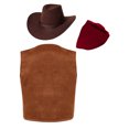 thumbnail image 2 of Doomiva Haloween Cowboy Outfit for Kids Cowboy Hat Vest and Bandanna for Carnival Party Brown B 12, 2 of 6