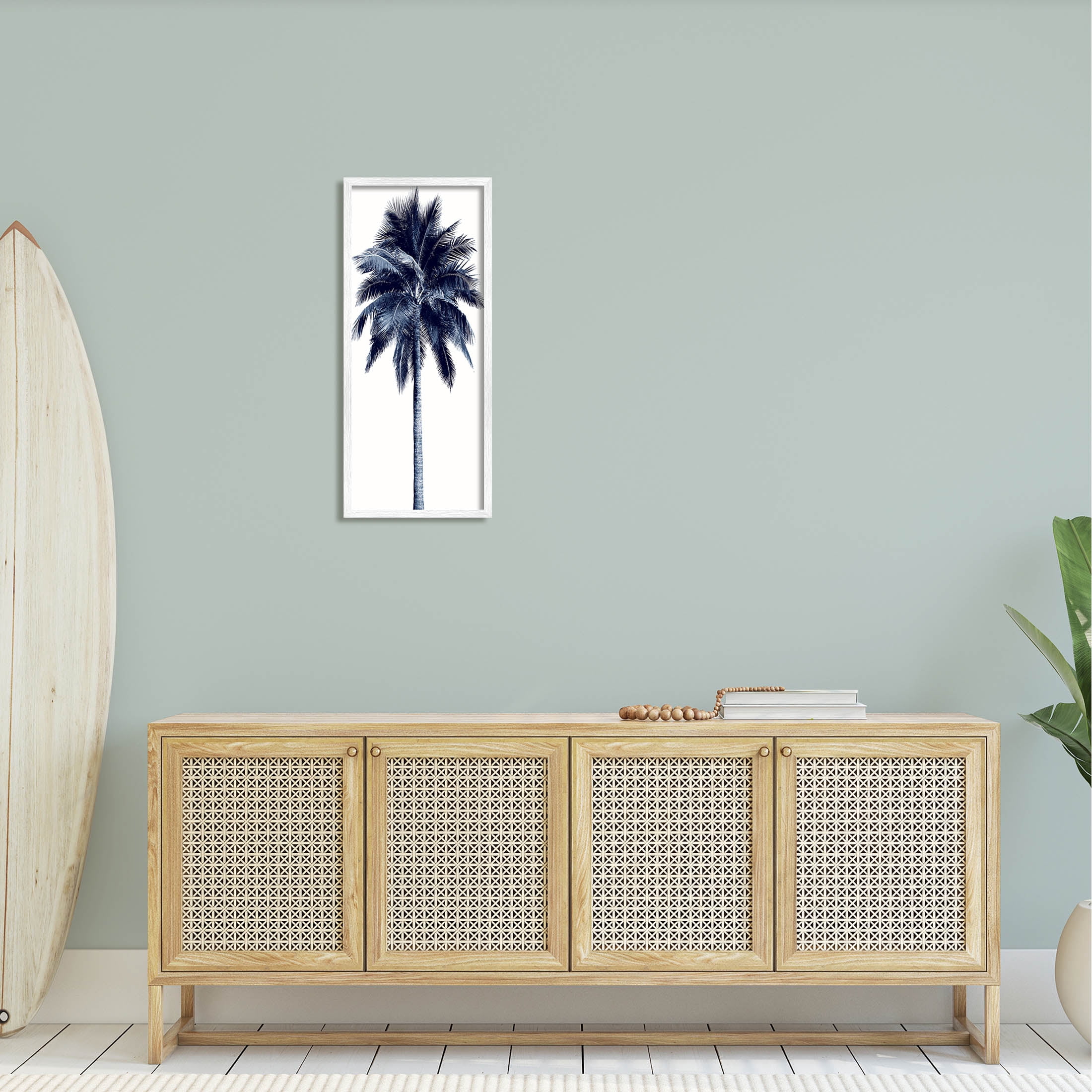 Modern Palm Tree Looming Botanical & Floral Graphic Art White Framed Art Print Wall Art