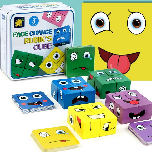 Cubo mágico que cambia de cara con forma de caja de hierro para la educación de la primera infancia de los niños, bloques de construcción de expresión de combate de partículas grandes, juguetes de