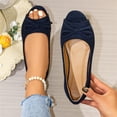 thumbnail image 5 of Women's Bow Peep Toe Flat Shoes Suede Soft Sole Slip On Loafers Daily Commute Work Shopping Casual Walking Shoes Blue 40, 5 of 9