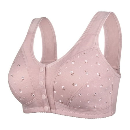 eileial Front Button Bra Front Closure Everyday Sports Bras Comfortable Convenient Cotton Bras for Older Women No Wire Rose Gold 46