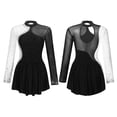 thumbnail image 5 of iiniim Women's Long Sleeve Figure Ice Skating Shiny Rhinestone Ballet Skirted Leotard Dresses A Black S, 5 of 7