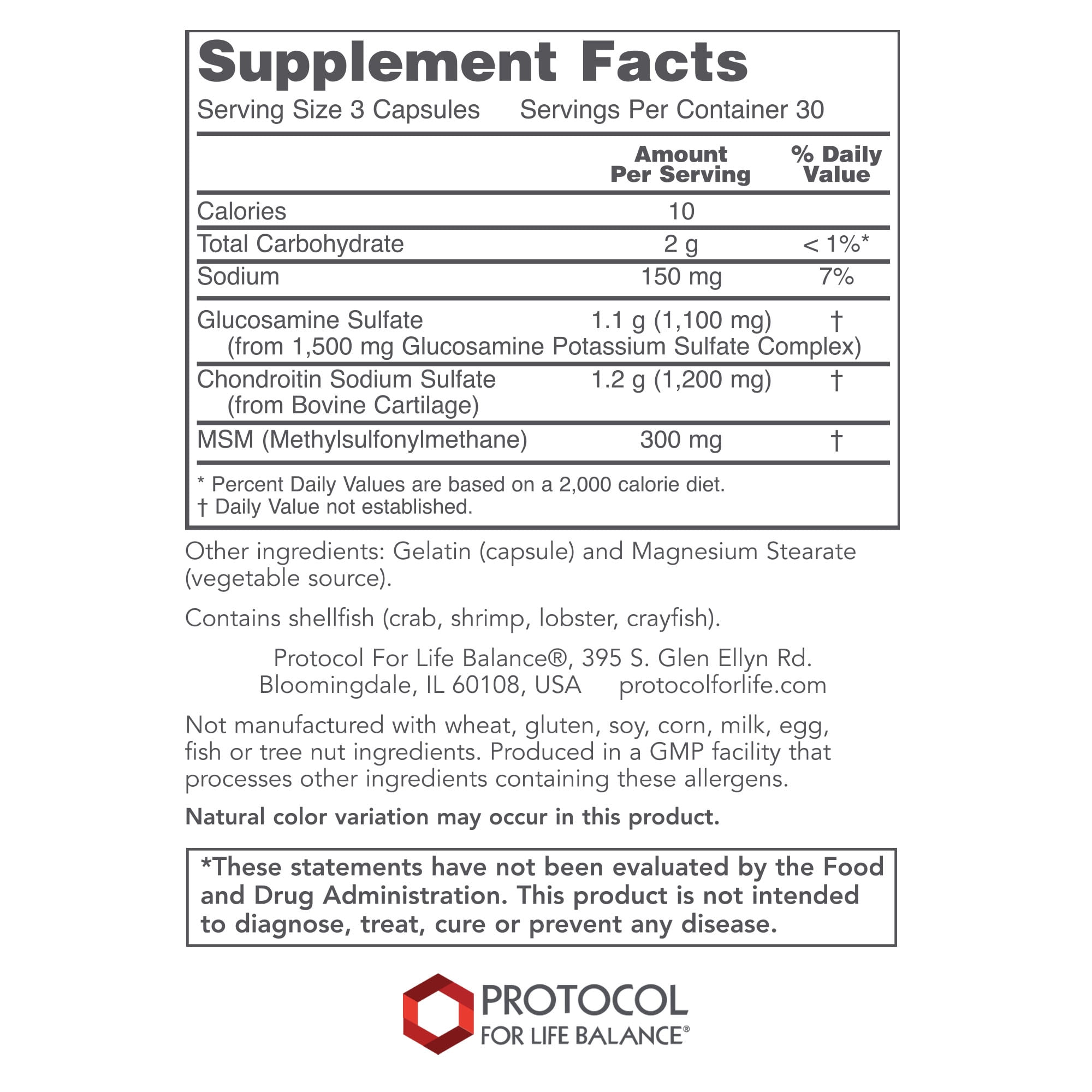 Protocol For Life Balance - Glucosamine and Chondroitin with MSM - 90 Capsules
