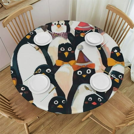 

Palnkart Penguins Bow Ties Hats Round Table Cover Stain Resistant Washable Indoor Outdoor Tablecloth Kitchen Dining Wedding Parties Picnic Farmhouse 100% Polyester Fiber 38-42
