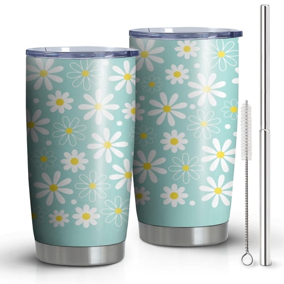 20oz Daisy Coffee Tumbler with Lid and Straw,Reusable Stainless Steel Tumbler Cups Vacuum Insulated Travel Tumbler,mint Thermos Travel Coffee Mug,Daisy Gifts for Women,Mom,Friends