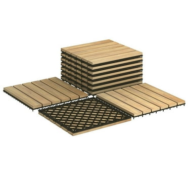 Spaco 10-Piece 12 x 12 inch Acacia Wood Interlocking Tile Flooring, Wood Interlocking Floor Tiles, Flooring Deck Tiles for Indoor as Home, Office, Brown