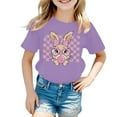 thumbnail image 2 of XDZJLR T-Shirt pour Filles Tout-Petits Imprimé Lapin de Pâques Col Rond Manches Courtes Mode Décontractée Vêtements Violet Foncé 1-2 Ans, 2 of 3