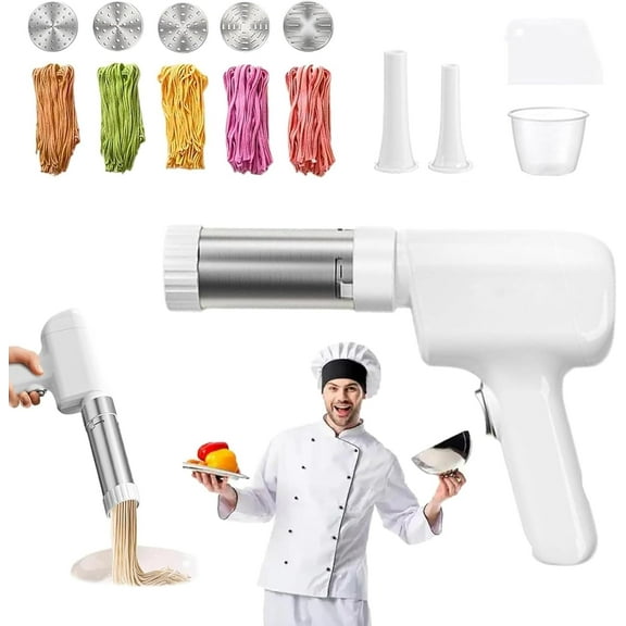 Idiyappam Maker, 2025 New Summer Snow Idiyappam Maker, Electric Pasta Maker with 5 Interchangeable Mold Plates, Handheld Portable Dough Press, Household electric Kneading Machine