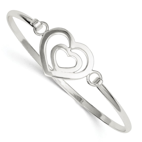 Sterling Silver Heart Within A Heart Bangle Bracelet - 8.5 Grams - Measures 3mm Wide