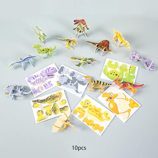 10x DIY 3D rompecabezas forma juego rompecabezas actividades de aprendizaje juguete Montessori para niños niñas niños fiesta favores jardín de infante Dinosaurio