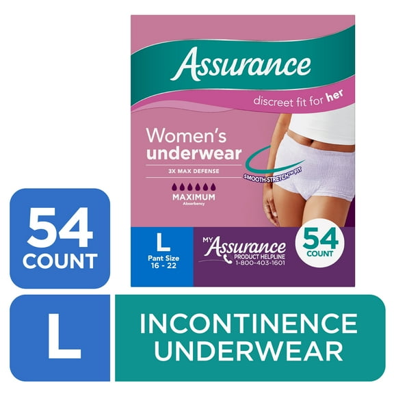 Assurance Women's Incontinence & Postpartum Underwear, L , Maximum Absorbency (54 Count)