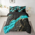 thumbnail image 2 of Homewish Adult Fashion Marble Twin Bedding Sets 7-Piece, Black Cyan Abstract Ombre Bedding Comforter Set, Modern Artwork Reversible Sheet Sets, Luxury Bedroom Decor, 2 of 7
