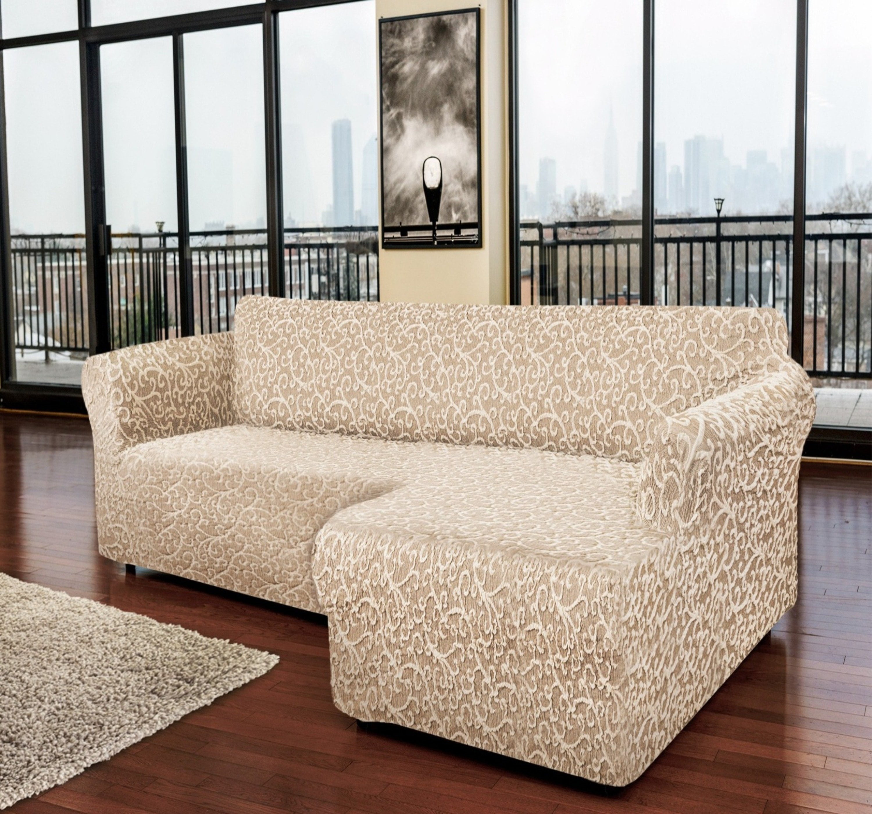 L Shape Sectional (Right) CouchSofa CoverSlipcover, Jacquard Collection