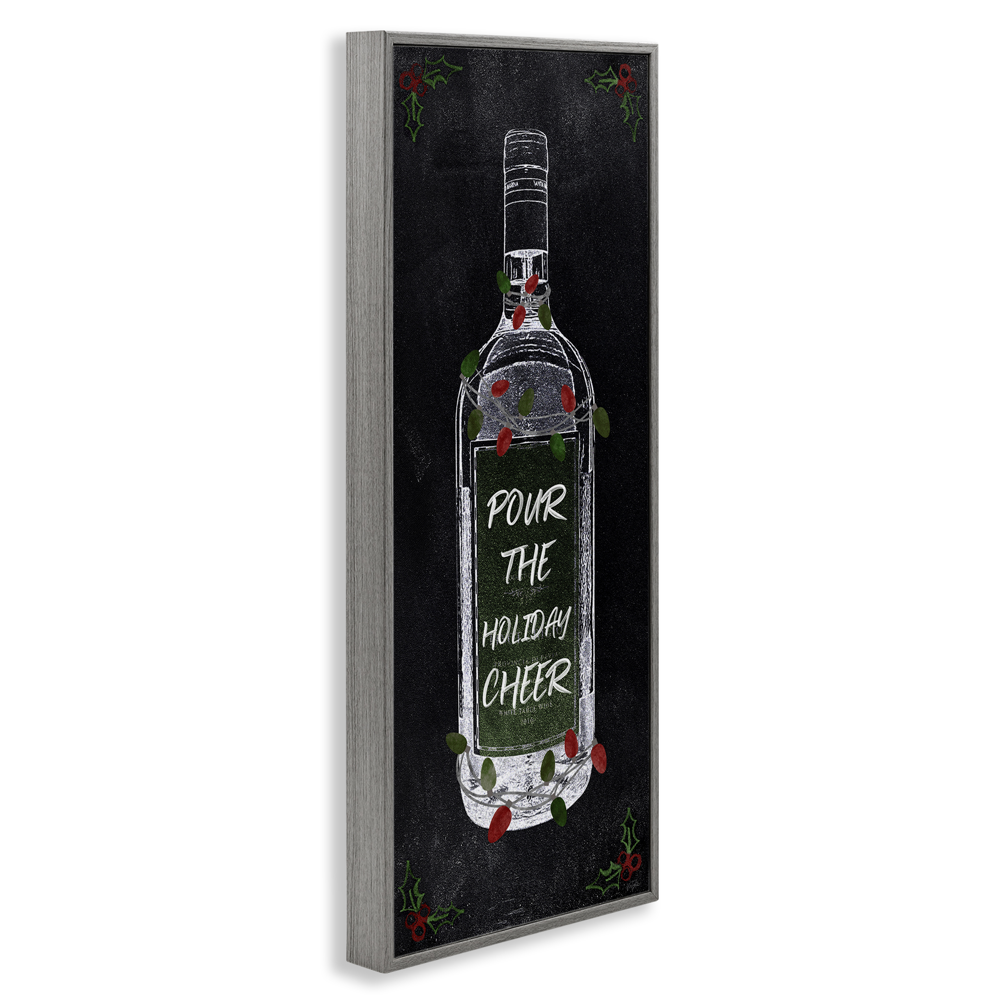Stupell Industries Pour Holiday Cheer Bottle Holiday Painting Gray Framed Art Prints Wall Art, 13 x 30