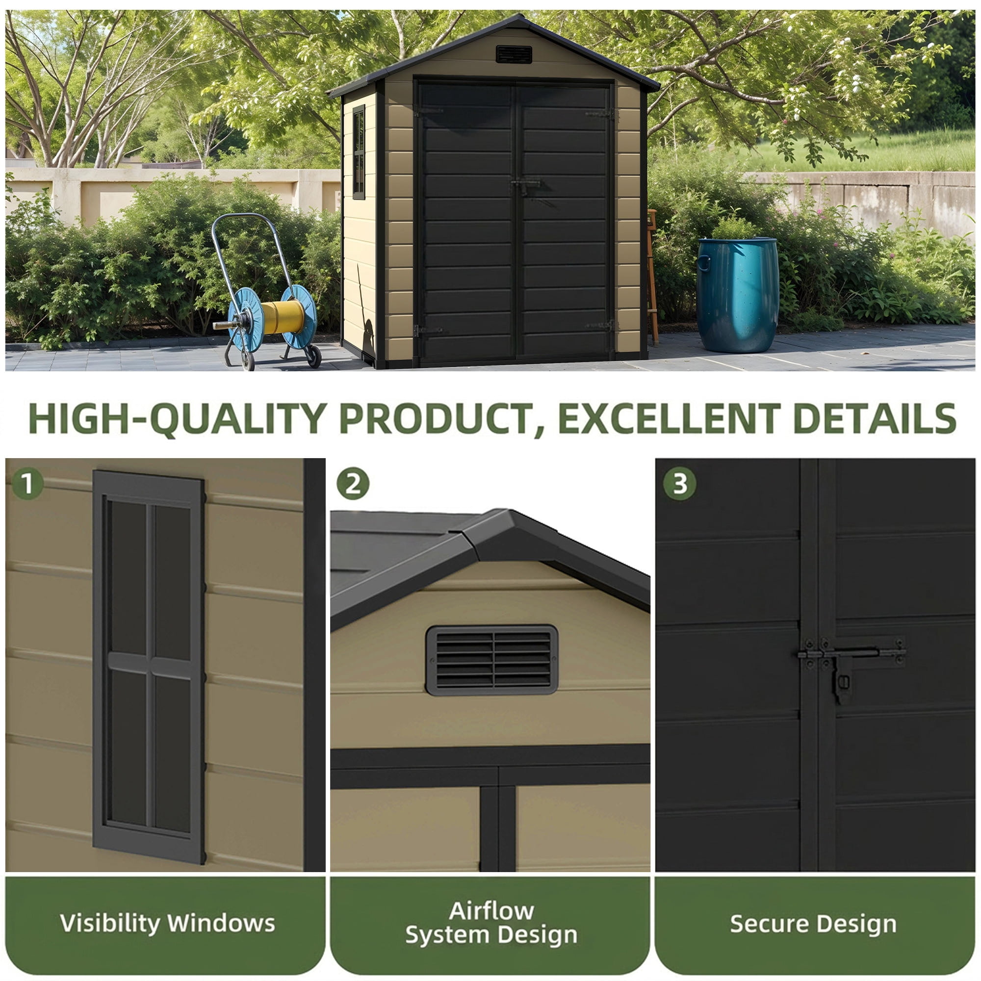 Uforic 6x4 FT Resin Storage Shed, Reinforced Floor, Lockable Door, Window & Vents, Waterproof for Garden Backyard Patio Lawn