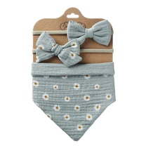 OAVQHLG3B Baby Girls Plaid Print Bibs Set Cute Linen Cotton Double Sided Saliva Headband Set 1 Bib Wipe 2 Bow Tiara