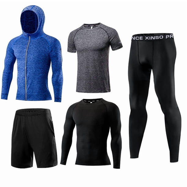 Conjunto deportivo multiusos para hombre, 5 piezas, para exteriores, ajustado, informal, para gimnasio, correr