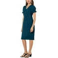 thumbnail image 4 of MODA NOVA Junior's Casual A-Line Short Puff Sleeves Summer V Neck Midi Dress, 4 of 5