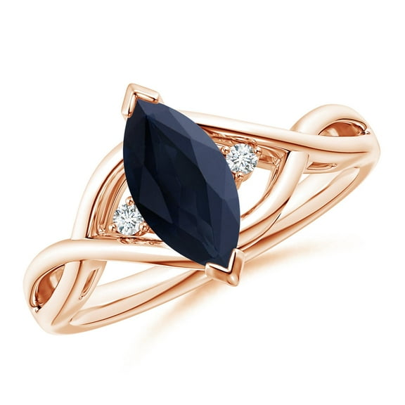 ANGARA Natural 1.15 ct Blue Sapphire Engagement Ring with Diamonds in 14K Rose Gold for Women (Size-10x5mm) | September Birthstone, Anniversary, Jewelry Gift for Women | Natural Blue Sapphire Ring