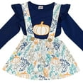 thumbnail image 1 of Little Girl Dress Kids 2 Pieces Skirt Set Thanksgiving Pumpkin Top Suspender Dress Set Navy 3T S (202003), 1 of 3
