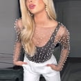 thumbnail image 4 of Camisa transparente para mujer, Top transparente con perlas para mujer, Top transparente de malla para mujer, materiales ecológicos, 4 of 8