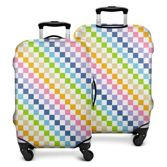 Pastel Color Checkered Pattern Luggage Cover Fashion Suitcase Cover Baggage Covers Fit 25-28 Inch Luggage (Go Travel)