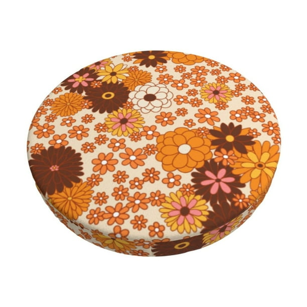 Balery Hippie Ditsy Floral Fundas de asiento para taburete de bar redondo de tela de terciopelo ajustables que protegen de arañazos y manchas para sillas de 14 a 17 pulgadas.-14 inch