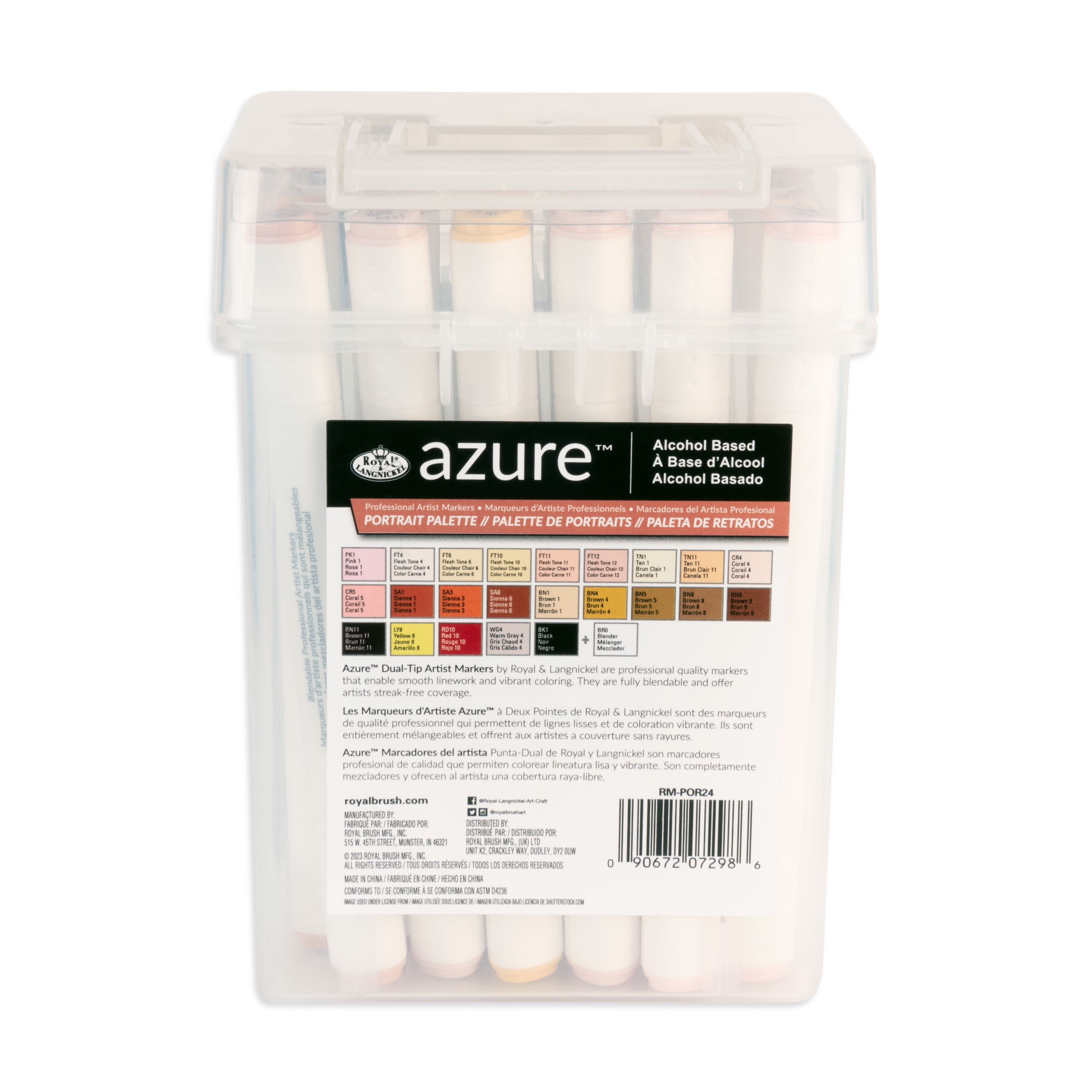 Royal & Langnickel Azure Alcohol Markers, with Case,  Fine and Broad Chisel, Portrait Tones, 24 Count