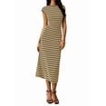 thumbnail image 3 of Women'S Striped Dress Crewneck Cap Sleeve Bodycon Knit Summer Midi Dresses Brown L, 3 of 9