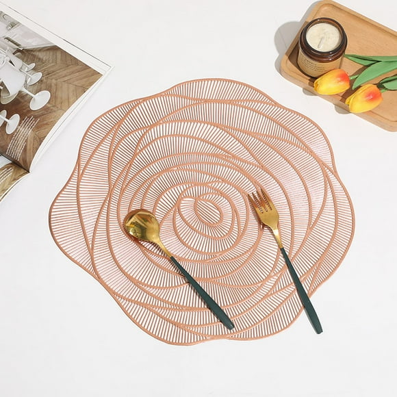 Napperon pour Salle à Manger Rose Tapis de Table Rond avec Ton Doré Design Ajouré Doré Clair - Élégant Napperon Décoratif pour Tables à Manger