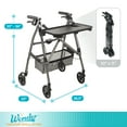 thumbnail image 3 of Stander Wonder Indoor Rollator with Tray and Basket, Lightweight Folding Mobility Rolling Walker for Seniors and Adults, Narrow Walker with 6-inch Wheels, Locking Brakes, Black Walnut, 3 of 7