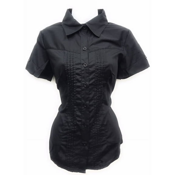 Womens Stretch Woven Button Down Short Sleeve Shirt