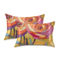 Yayeee Pillowcase Queen Size Set of 2 Satin Wrinkle Resistant Pillow Case, Purple Abstract Floral