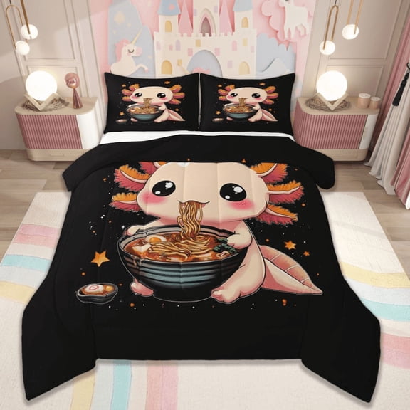 jejeloiu Kawaii Axolotl Bedding Comforter Set,Ocean Sealife Twin Comforter Sets,Pink Magic Animal Bedding Set,Microfiber Room Decoration Reversible,2pcs