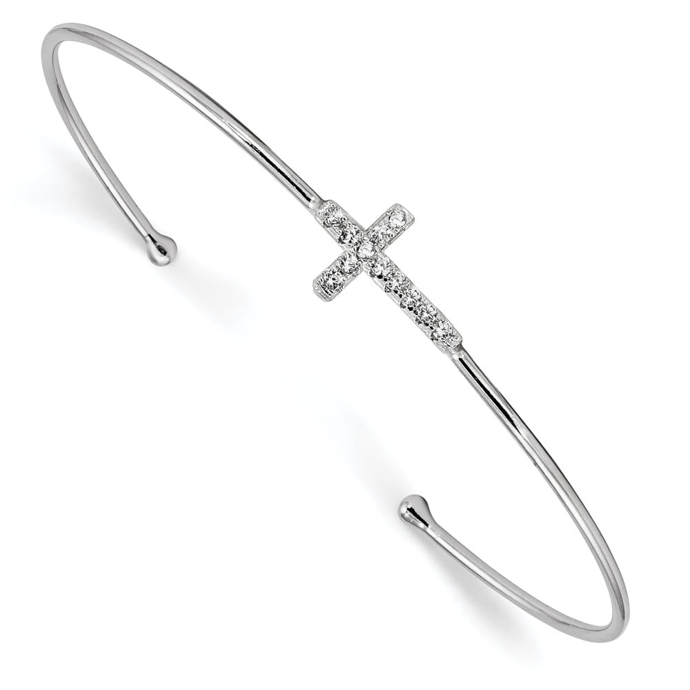 Diamond2Deal 925 Sterling Silver Rhodium-plated Cuff Cross Earrings